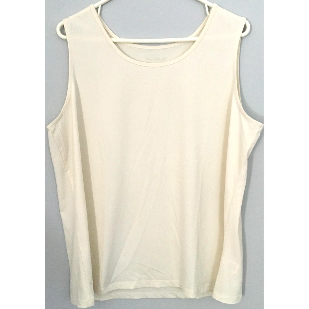 NorthStyle Tank Top Womens 1X Ivory Cream Sleeveless Scoop Neck Stretch Vintage